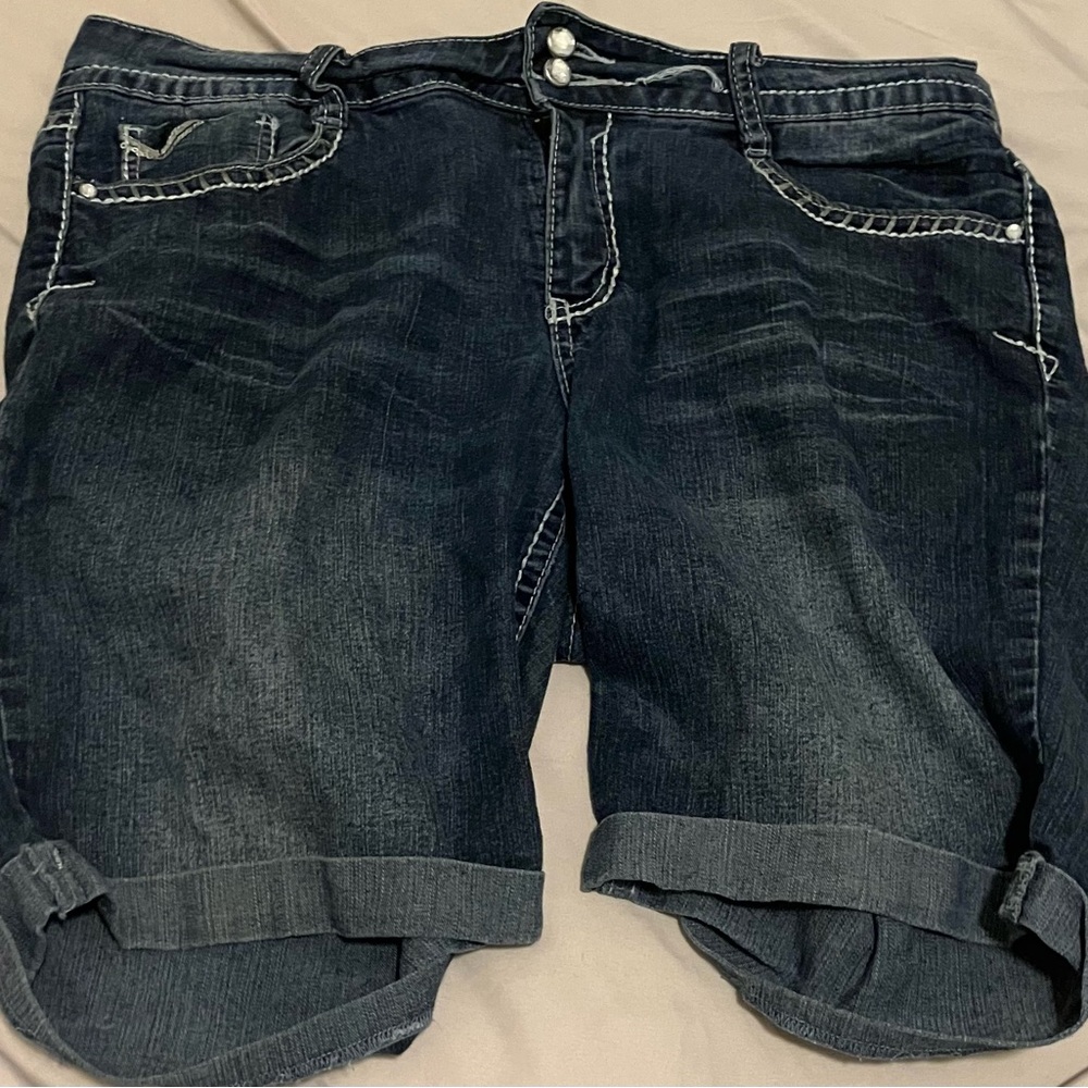 lei Ashley Lowrise Dark Blue Denim Shorts with White Stitching